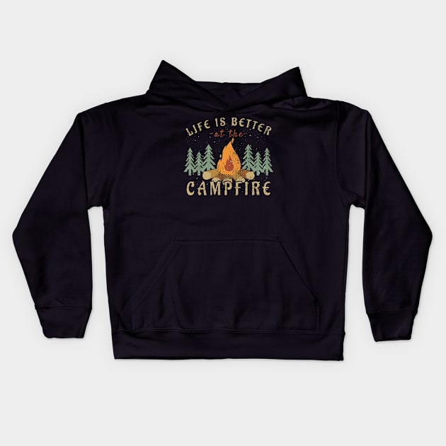 Camping - Life Is Better By The Campfire Kids Hoodie by Shiva121